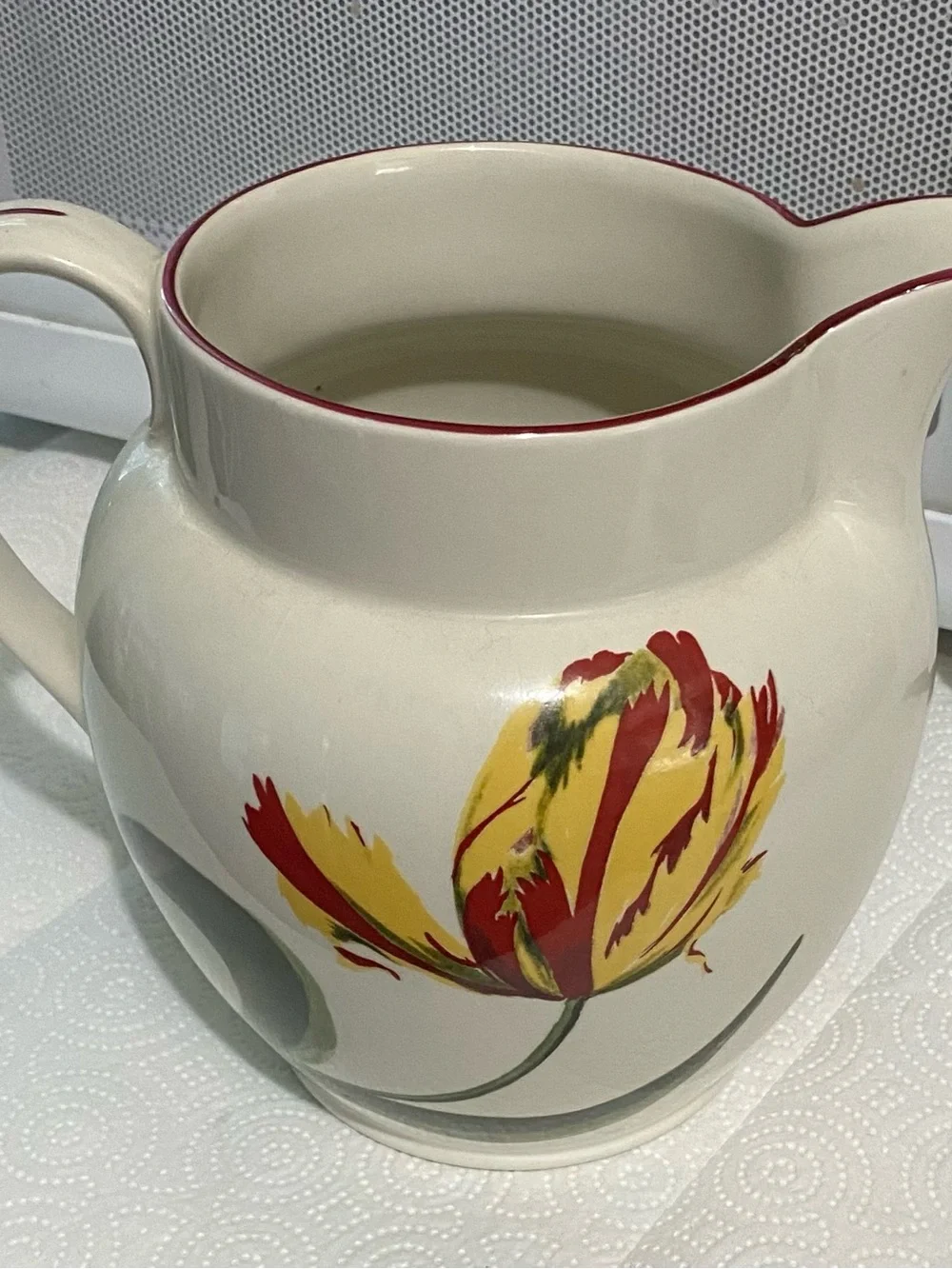 Laura Ashley Cream Pitcher with Pink Tulip Accent